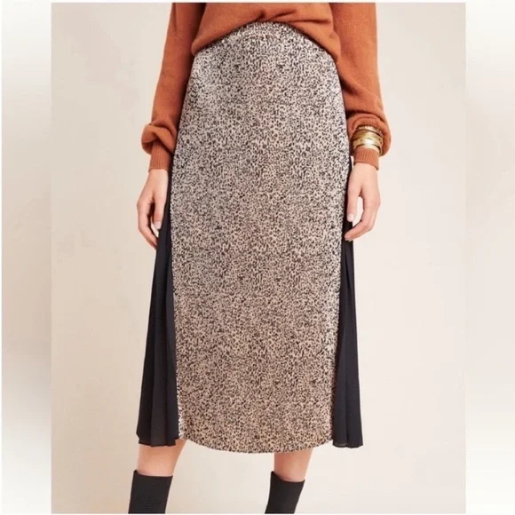 NEW Current Air for Anthropologie Leopard Pleated Midi Skirt Size Large